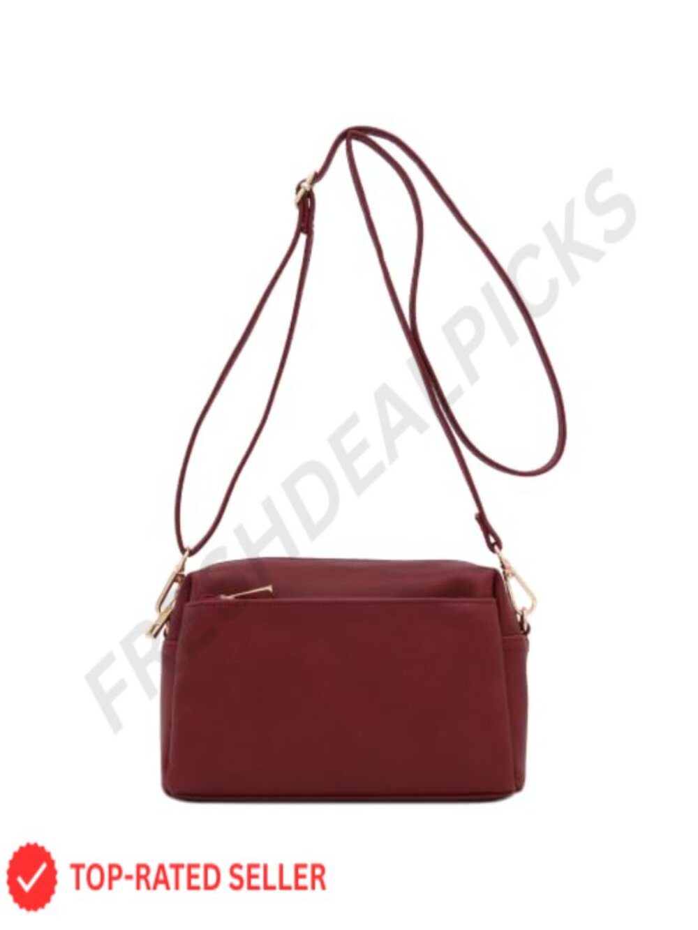 Faux Leather Triple Zip Small Crossbody Bag Adjustable Strap